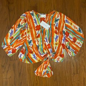 Adrienne Vibrant Striped Floral Blouse - Orange, Red, Purple